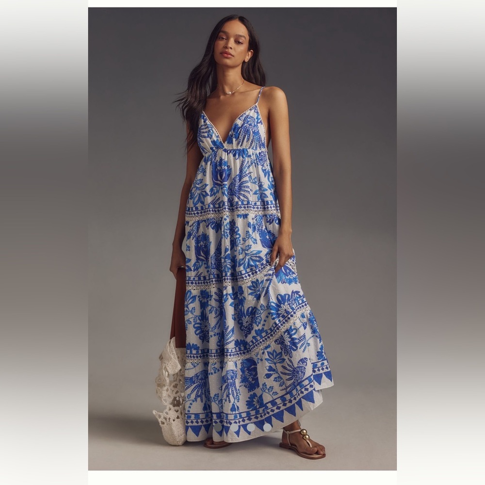 New No Tags.  Anthropologie Farm Rio Flowerful Birds Maxi Dress